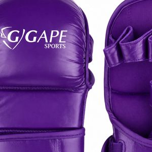 Guantes de Sparring MMA Personalizados de Cuero PU con Palma Abierta para Entrenamiento de Kick Boxing, Artes Marciales y Grappling, Color Violeta Púrpura - Product Image 6