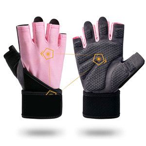 Gants de fitness demi-doigts roses en néoprène avec sangle de poignet réglable pour la musculation unisexe - Product Image 2
