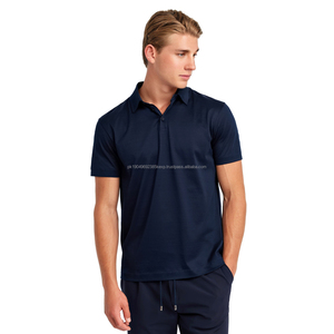 Chemises polo en coton mercerisé bleu foncé en gros, chemises polo personnalisées avec logo pour hommes - Product Image 3
