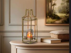 <b>Brass</b> <b>Lantern</b> Candle Holder with Glass Panel Heat Resistant Home Decoration Tabletop Decor At Best Price - Product Image 1