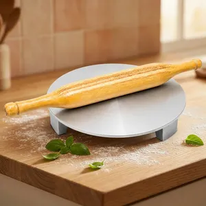 Juego de Chakla Belan de Aluminio con Rodillo de Madera |   Tabla Redonda para Hacer Roti con Soporte Elevado para Chapati, Paratha y Puri - Product Image 3