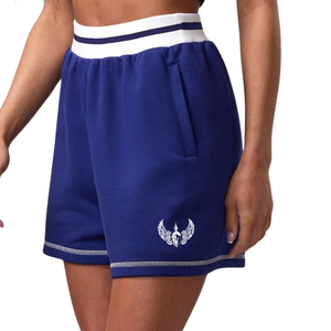 Shorts de sport pour femme bleu roi à bordure contrastante, taille élastique, légers, pour entraînement et fitness - Product Image 1