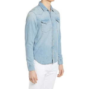 Camisa de Mezclilla para Hombre, Delgada, Lisa, de Manga Larga, Suave, 100% Algodón, Informal, con Cuello Alto, Transpirable, con Estampado Digital, para Invierno, 220g - Product Image 3