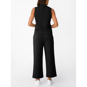 Women's XS Size 2-Piece <b>Mock</b> <b>Neck</b> Summer Tracksuit Set Sleeveless Tank <b>Top</b> & Wide Leg Crop Pant Matching Design 2027 - Product Image 3