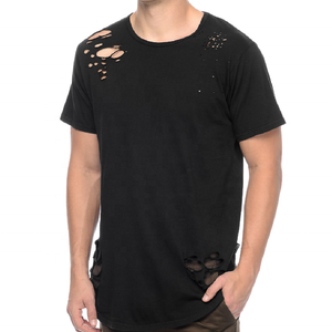 Camiseta de Lona para Hombre con Lavado Ácido y Efecto Desgastado, con Agujeros Rasgados - Tejido Ecológico Transpirable de Secado Rápido, Manga Corta, Corte Regular - Product Image 4