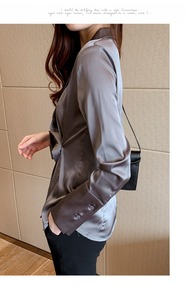 Women's Formal Silk Twill Solid Pattern Luxury Long Sleeve Button Down Collar <b>Party</b> Dress Shirt - Product Image 4
