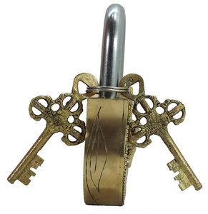 Brass Door <b>Padlock</b> Tiger Engraved Design Vintage Heavy Duty Security Lock Decorative Antique Brass Lock with Keys for Home Gate - Product Image 2