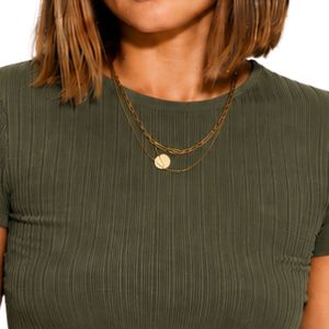 Olive Green Ribbed Crop <b>Top</b> Women Short Sleeve Crew Neck Slim Fit Casual Knitted T Shirt Summer Fashion Stretch Cotton Spandex - Product Image 5