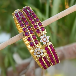Floral Ruby and White American Diamond Bangles Wreath Accessories - Product Image 3