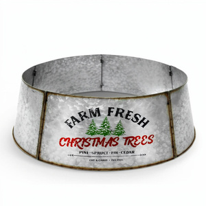 Merry Christmas Galvanized <b>Metal</b> Tree <b>Collar</b> New Look Christmas Decoration <b>Metal</b> Tree Stand for Wholesale Use - Product Image 1