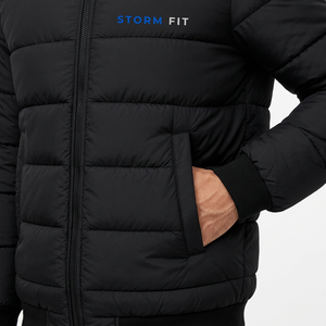 Men's Winter Puffer <b>Jacket</b> Stand Collar Zipper Closure Windproof Casual 100% Polyester Material Solid Color - Product Image 5