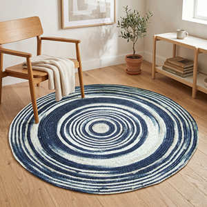 Alfombra Redonda Trenzada Artesanal y Duradera con Borde Festoneado para Decoración de Interiores Estilo Japandi - Product Image 3
