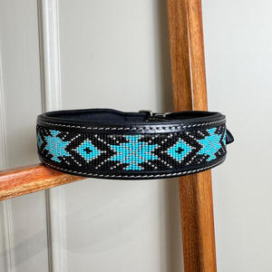 Nouveau collier de chien occidental personnalisé de haute qualité perlé usiné à la main fabriqué à la main rembourré 100% collier pour animaux de compagnie à fleurs en cuir véritable - Product Image 3