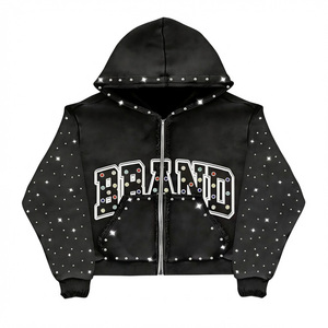 Sweat à capuche zippé Glory Custom avec patchs en strass, 100% coton, tissu doux et écologique, nouveau style vintage tendance, unisexe - Product Image 1
