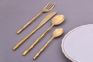 Ensemble de couverts en acier inoxydable martelé doré, ensemble de couverts de luxe, cuillère, fourchette, couteau, cuillère à café pour la salle à manger, la cuisine, la table - Product Image 3
