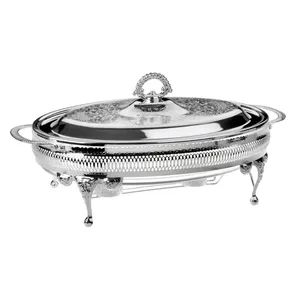 Ensemble de réchauds de buffet de luxe en métal argenté, chauffe-plats élégant pour traiteur, idéal pour mariages, réceptions et banquets d'hôtel - Product Image 3