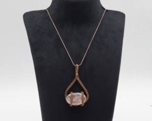 Natural <b>Pink</b> Quartz Necklace Copper Wire <b>Wrapped</b> Pendant | Handmade Gemstone Jewelry - Product Image 3