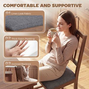 Set di 4 Sedie da Cucina Imbottite con Gambe in Legno di Gomma e Schienale a Doghe, Grigio - Product Image 5