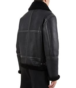 Chaqueta de piel de oveja informal para hombre, ropa negra, logotipo personalizado, diseñador, venta al por mayor, chaquetas de cuero de motorista para hombre de talla grande pura - Product Image 2