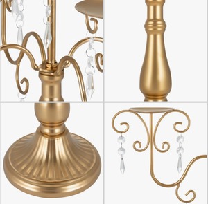 Elegant Gold 5 Arm Candelabra With <b>Crystal</b> Drips For Wedding Table Decoration At <b>Cheap</b> Price - Product Image 4