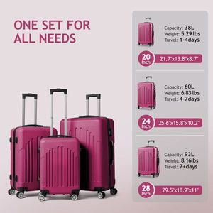FCH Curved Vertical Stripe 3-in-1 Trolley Case Smoky Purple Versatile Luggage Set - Product Image 3