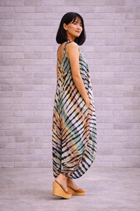 Women Boho Multicolor Tie Dye <b>Jumpsuit</b> Sleeveless V Neck Adjustable Strap Loose Fit Flowy <b>Harem</b> Pants Style Casual Outfit - Product Image 3