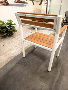 Contemporary Outdoor <b>Garden</b> <b>Chair</b> with Wood Slats and Metal Frame Durable Design Waterproof & <b>Stackable</b> for Hard Floor Use - Product Image 2