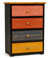 Armoire en bois traditionnelle artisanale à 4 tiroirs, organisateur de rangement décoratif, armoire à bijoux, boîte de rangement de bureau faite à la main, Indirae