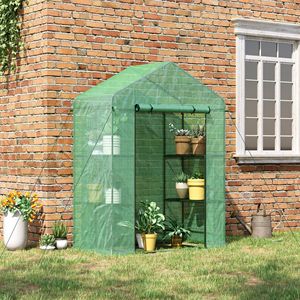 Serra da Giardino Walk-In 142x74x196 cm con 3 Ripiani, Porta Avvolgibile e Copertura in PE - Product Image 3