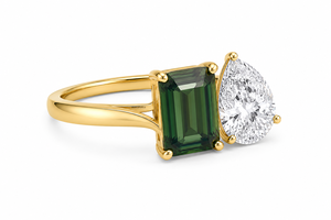 Luxury Toi et Moi Green <b>Emerald</b> Cut Gemstone & Pear Cut Stone Engagement <b>Ring</b> in 10K 14K 18K Gold & 925 935 Sterling <b>Silver</b> - Product Image 3