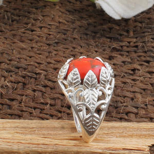 Red Copper Turquoise <b>Ring</b> 925 Sterling <b>Silver</b> Boho <b>Statement</b> Jewelry Gemstone for Women Classic Wedding Style - Product Image 1