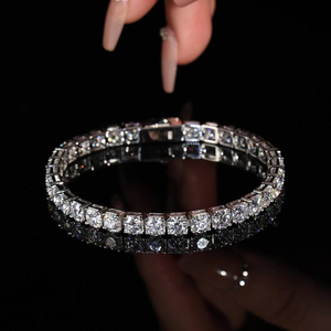 Pulsera de tenis de plata con moissanita, pulsera de eslabones cuadrados brillantes, joyería fina de lujo para mujer, elegante regalo llamativo - Product Image 5