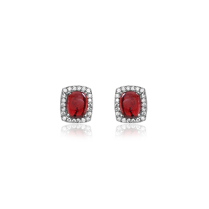 Silver Plated <b>Red</b> Oval Shape Gemstone Bezel Setting Romantic Anniversary Stud <b>Earrings</b> Women's Wholesale Bulk - Product Image 3