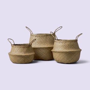 Woven Straw Mixed Belly <b>Basket</b> for Storage Plant Pot <b>Laundry</b> and Grocery <b>Basket</b> with Handle Wholesale Export from Vietnam - Product Image 1