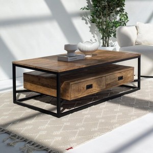 Mesa de Centro de Madera de Mango Vandana Zenova Vertex con 2 Cajones para Decoración Moderna de Sala de Estar - Product Image 1