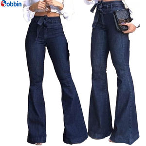 Pantalones vaqueros vintage de pierna ancha para mujer, de cintura alta, con cordones, acampanados, transpirables, para verano e invierno, de gran venta, con efecto levanta caderas - Product Image 5