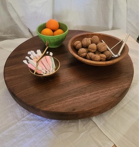 Wood Double Tier Rotating Tray Smooth-Spin Lazy Susan for <b>Tabletop</b> Spice Serving - Product Image 1