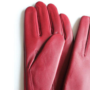 Red Leather <b>Gloves</b> With Bow Detail Wrist Length Sweet Style For Winter Casual Wear - Product Image 3