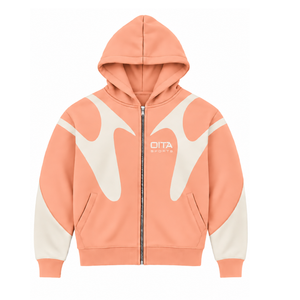 Sudadera con capucha unisex de forro polar con cremallera completa, paneles en contraste color melocotón, estilo urbano, manga larga, informal, con bolsillos laterales - Product Image 1