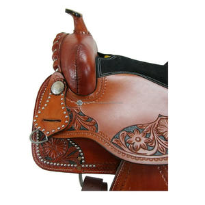 Sillín de caballo de cuero occidental de calidad superior Pleasure Trail Riding Floral Brown Horse Saddle English Racing Saddle - Product Image 5