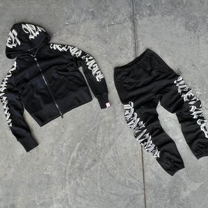 Ensemble de survêtement homme hiver personnalisé, coupe évasée, effet délavé et usé, sweat à capuche et pantalon de jogging, 100% coton, séchage rapide - Product Image 6