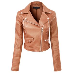 Chaqueta de Cuero para Mujer, Estilo Motero, con Cierre Frontal, Logotipo, Relleno de Poliéster, Resistente al Viento, Transpirable, Ropa de Invierno - Product Image 4