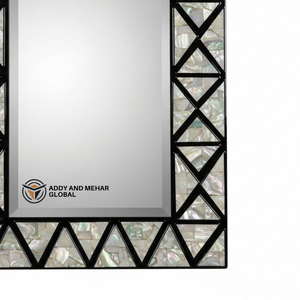 Espejo de Pared Cuadrado de Lujo con Incrustaciones de Madreperla, Espejo Decorativo Hecho a Mano con Incrustaciones de Conchas y Marco Geométrico Negro - Product Image 4