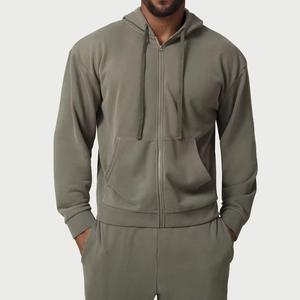 Sudadera con Capucha y Cierre para Hombre, Color Verde Oliva, Corte Regular, Forro Polar, Color Sólido, Estilo Casual para Otoño - Product Image 1