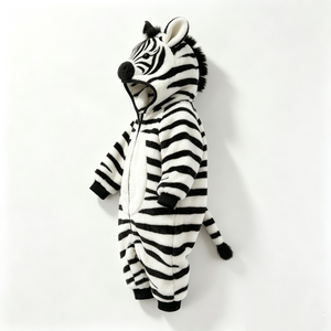 Pijama de cebra suave personalizado para dormir, Pijama de cebra con forro polar para el frío, Pijama de cebra de peluche a rayas blancas y negras para bebé - Product Image 1