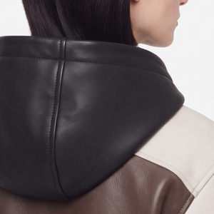Women's Leather Crop Hoodie Women <b>Zip</b>-<b>Up</b> <b>Cropped</b> Leather Hoodie Female Side Pockets Leather Hood Girls OEM Leather Crop Hoodie - Product Image 4