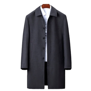 Men's <b>Black</b> <b>Wool</b> Long Trench <b>Overcoat</b> Notched Lapel Open Front Wind-Proof Thick Woven Fabric Regular Sleeve with Pockets - Product Image 5