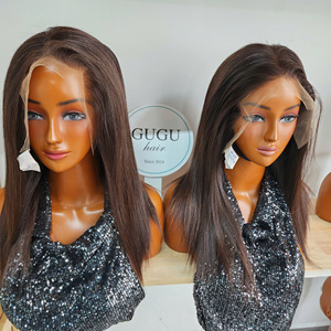 16 inch 100% Virgin Vietnamese <b>Brown</b> for Color Bone Straight Human Hair Lace Front <b>Wigs</b> Double Drawn Transparent Long Length - Product Image 3