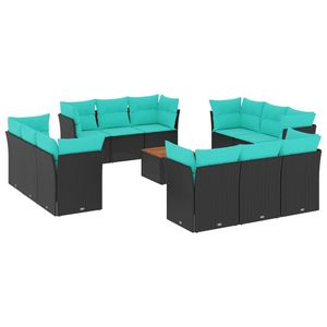 Juego de Sofás de Patio de 13 Piezas en Poliratán Negro con Cojines, Muebles Elegantes para Exteriores - Product Image 2