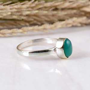 Handmade 925 Sterling <b>Silver</b> Green Onyx Oval Shape Bezel Set <b>Boho</b> & Hippie Dainty Wedding Party <b>Ring</b> - Product Image 2